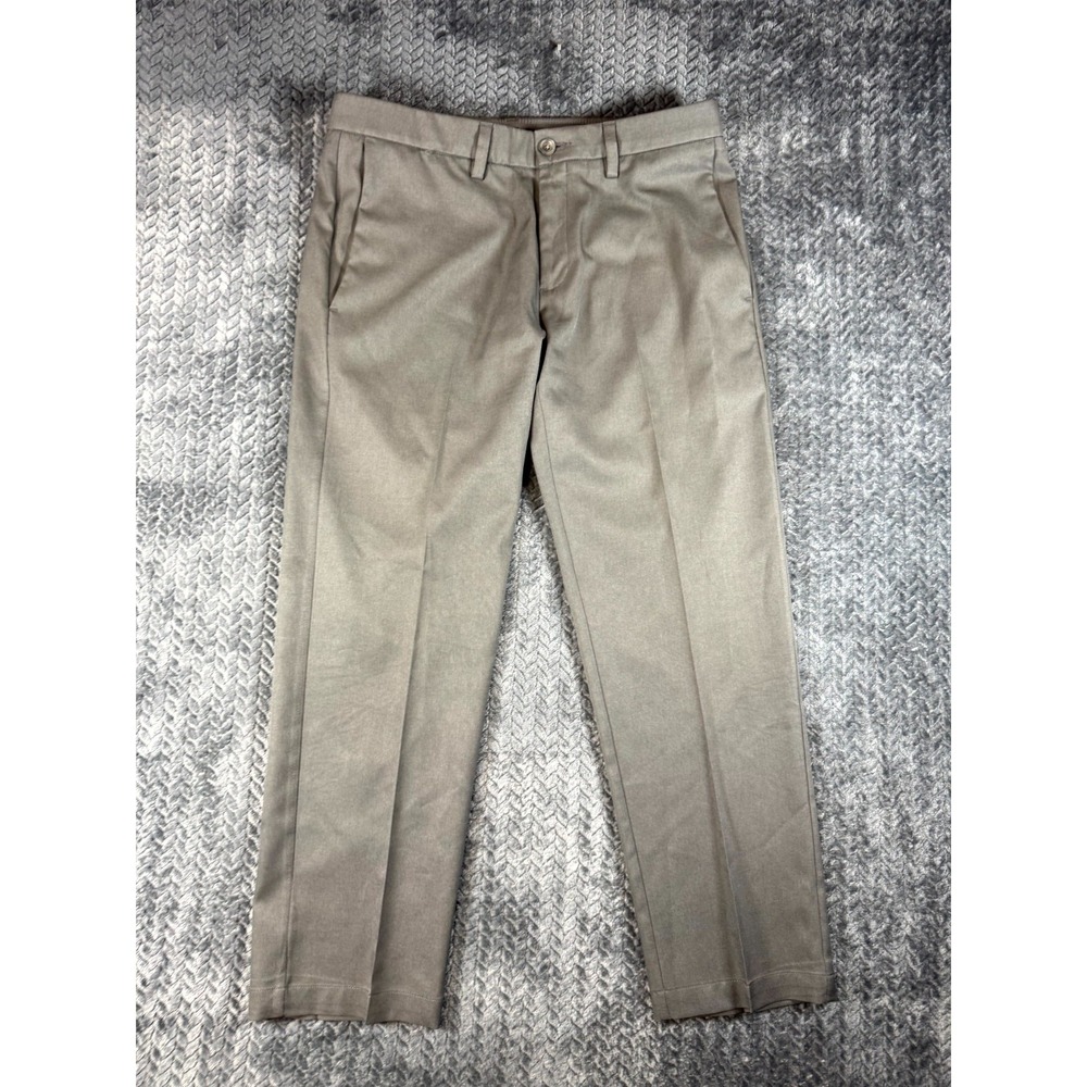 Haggar In Motion Chino Pants Men 34x29 Gray Straight Leg Flat Front Slash Pocket